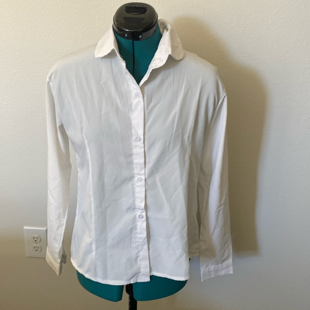 White button down sheer blouse